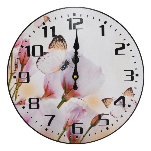 Hodiny nástenné mdf dia 34cm lisianty s motýľom