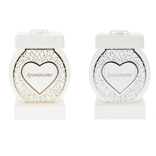 Lampion glamour kruh. srdce spomíname biely /bez náplne/ 28x15x20cm