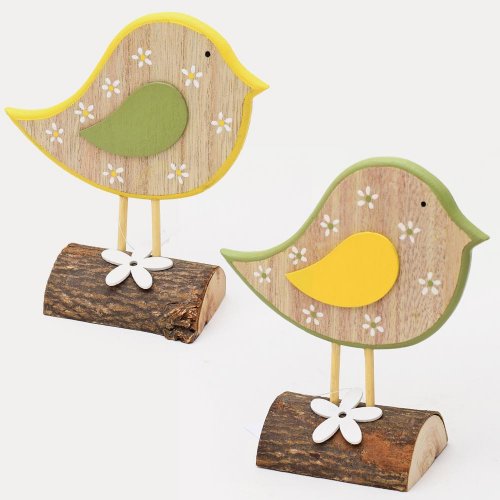 Vtáčik na pníku drevo žltý,zelený 7,2x4,5x14,3