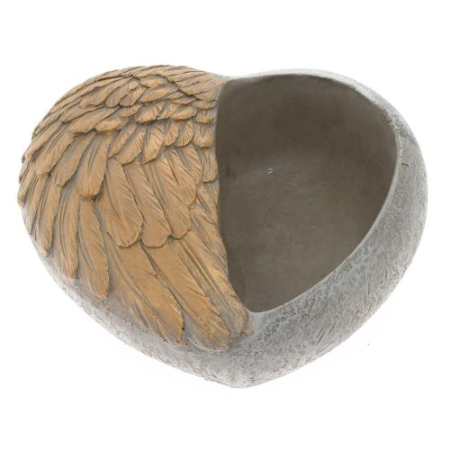 Srdce cement bledo-sivo-zlaté s krídlami 20,5cm