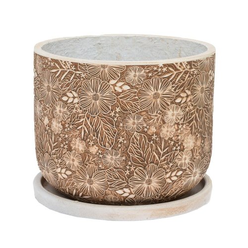 J74 kvetináč + miska liva hnedá/béžová 44h36cm xl