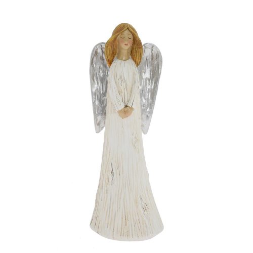 Anjel bielo-strieborný poly 8,5*6*24,5cm