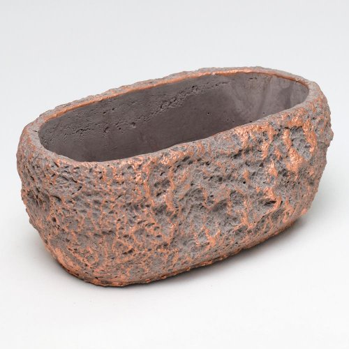 Obal oval cement šedý s medenou 20x11x8.5cm