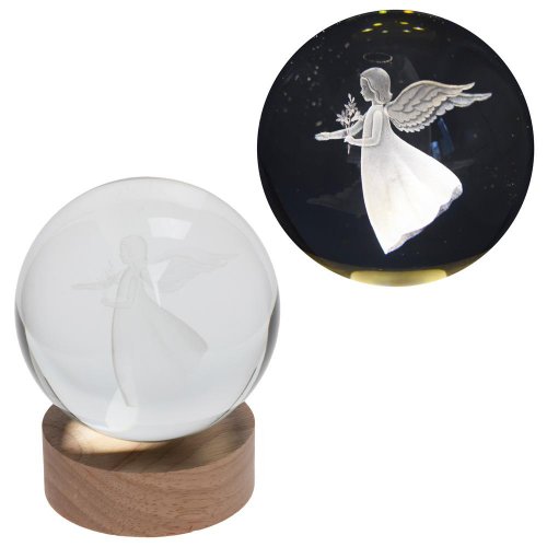 Led guľa sklo na drev.podstavci s podsvietením anjel 10*12cm - Umelé kvety
