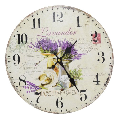 Hodiny nástenné mdf dia 34cm kytica levandulí