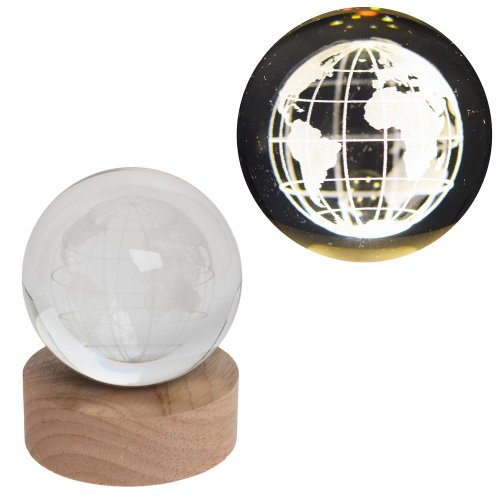 Led guľa sklo na drev.podstavci s podsvietením zemeguľa 8*10cm