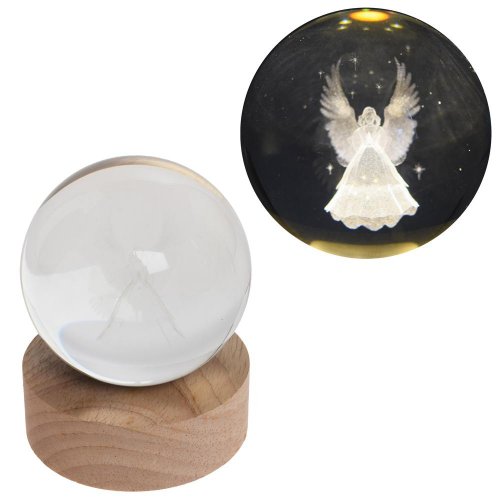 Led guľa sklo na drev.podstavci s podsvietením anjel 8*10cm - Vianočné dekorácie a ozdoby