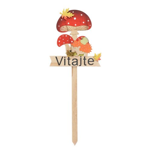 Zápich vitajte muchotrávky, ježko čer/or drevo 18,5*1,5*49,5cm - Jesenné dekorácie