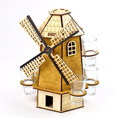 695 mlyn/poháre drevo+sklo 25x19x20cm