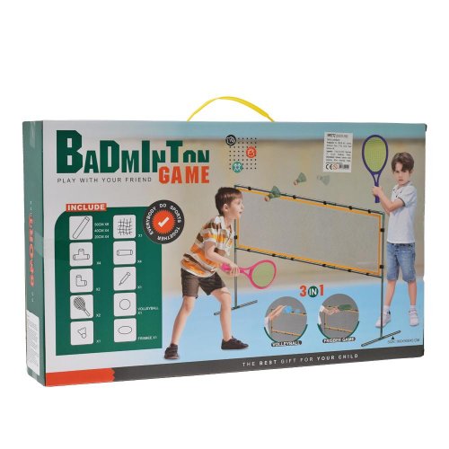 Športová sada 3v1, volejbalová sieť, badbinton, disk