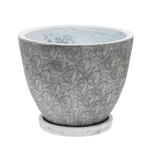 J81 kvetináč + miska okrúhly leaf biela 44h36cm xl