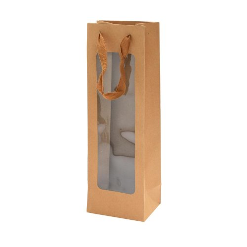 Taška darč fľaška kraft/okno v36x12x9cm 5126b 00