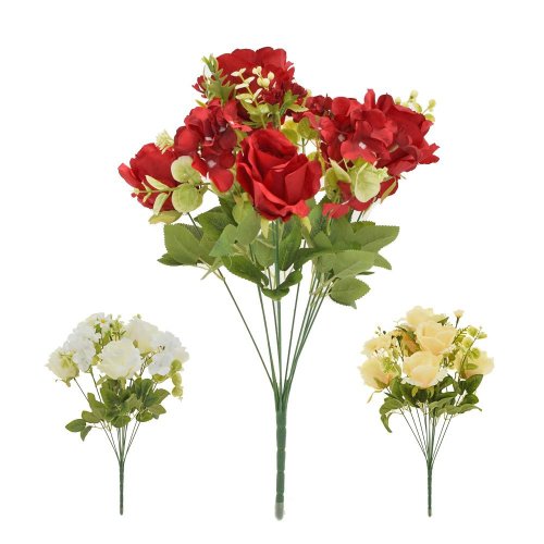 Kytica ruža, drob. kvety, zeleň mix/3f 50cm