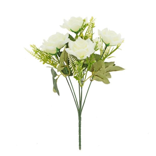 Kytica ruža biela, drob.kvety, zeleň 31cm
