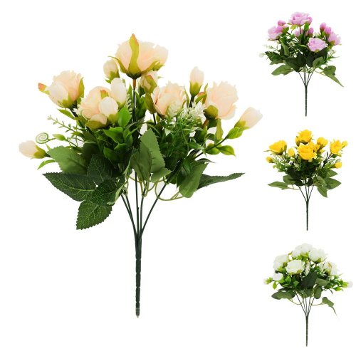 Kytica ruža, drob.kvety, zeleň mix/4f 29cm