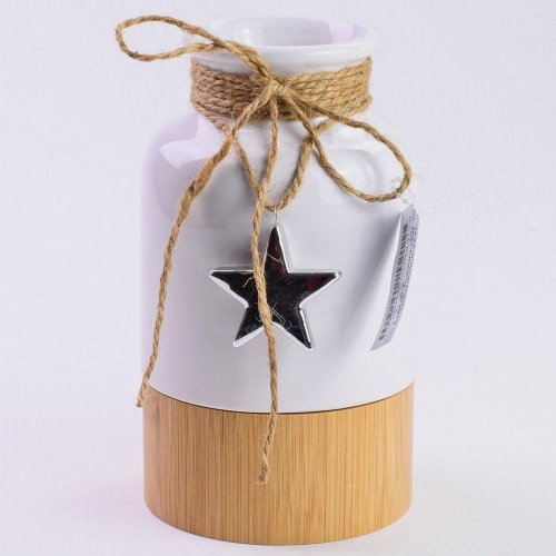 Váza s hviezdou biela/drevo porc. 10.5*9.5*16.6cm