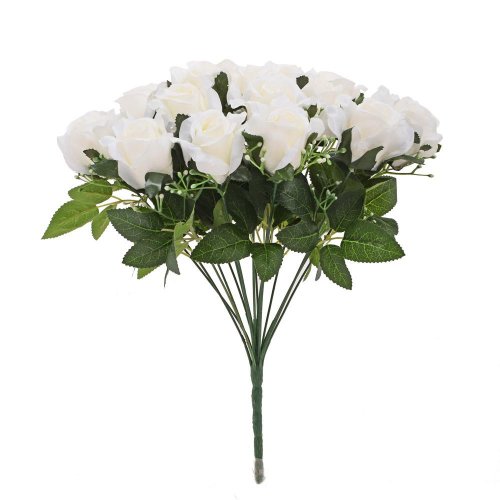 Kytica ruža biela, gypsa, zeleň 35cm
