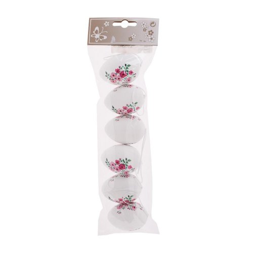 Záves vajíčka biele s kvetmi s/6 plast 6cm