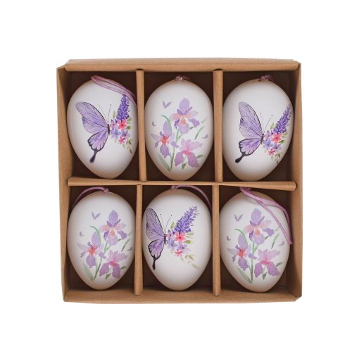 Záves vajíčka biele motýľ/kvet s/6 plast 6cm