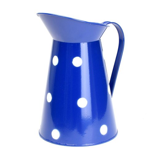 Váza džbán malý kov modrá veľké bodky v:22x12,5cm super cena