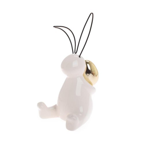 Zajac s vajcom porcelán 9,5x9,4x17,2cm bielozlatý