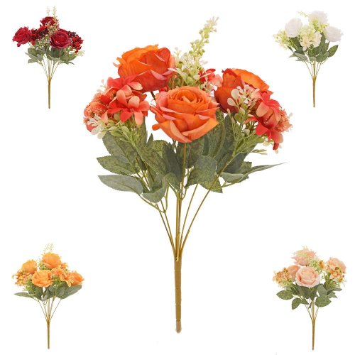 Kytica ruža, drob. kvety, zeleň mix/5f 45cm