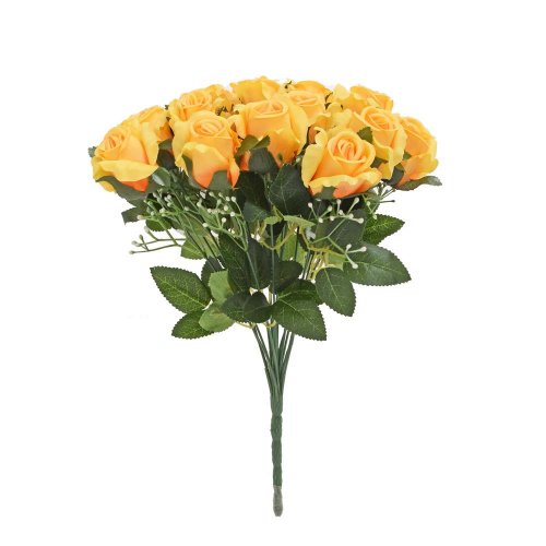 Kytica ruža žltá, gypsa, zeleň 35cm