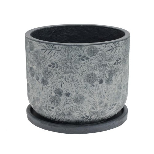 J112 kvetináč + miska liva čierna 30h34,5cm m