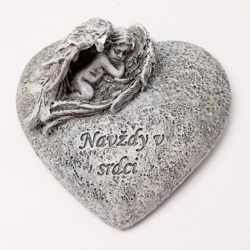 Srdce s anjelom sivé 7,5x7x4,5cm polyres