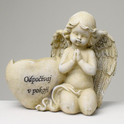 Anjel so srdcom sivý 21,5x12x18,5cm polyres