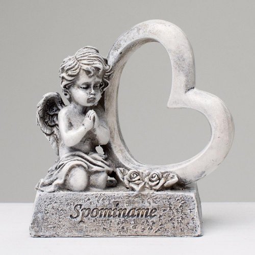 Anjel srdce sivý 10x4x10,5cm polyres