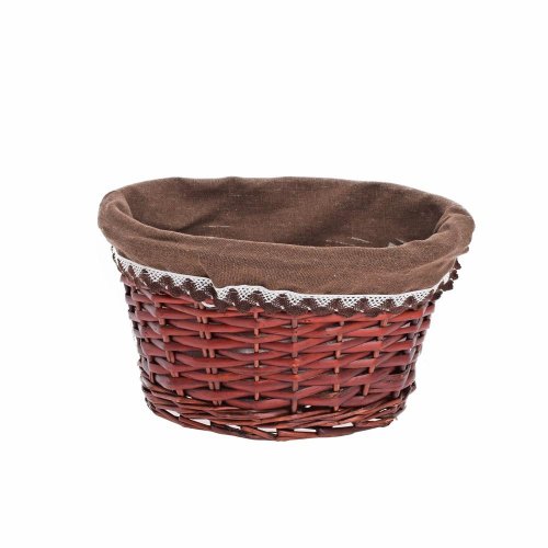 Prút. košík ovál tm.hnedý  tm.hnedá  látka 29x23x15cm