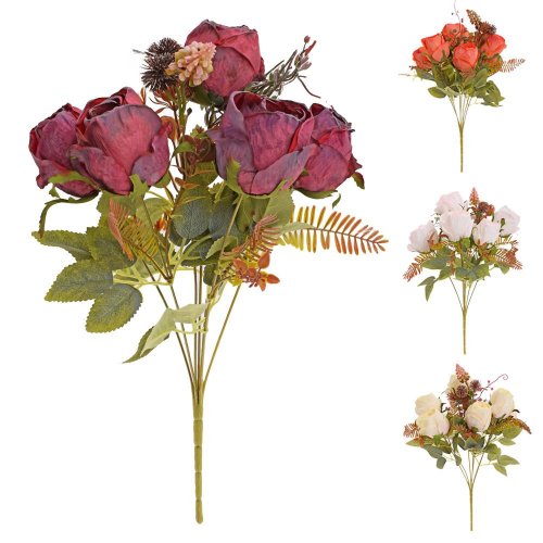 Kytica ruža, drob.kvety, zeleň mix/4f 40cm