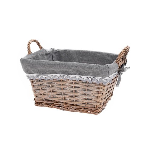 Prút. košík obdĺžnik šedá s rúčkou šedá látka 28x23x15cm