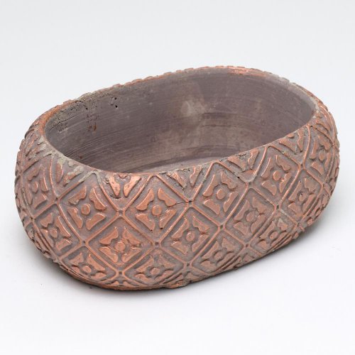 Obal oval cement šedý s medenou 20x13x7cm
