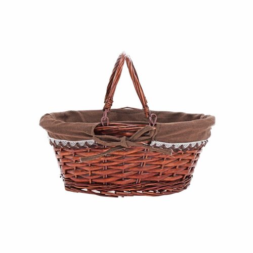 Prút. košík ovál tm. hnedá s rúčkou tm.hnedá látka 35x27x15cm