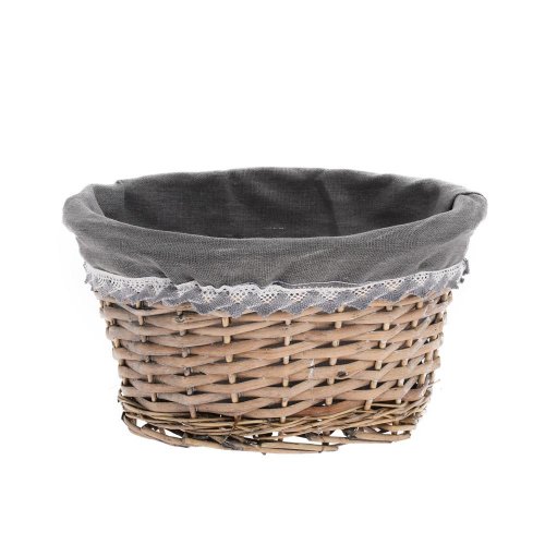 Prút. košík ovál šedý šedá látka 29x23x15cm