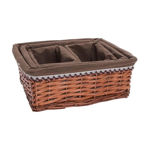 Prút. košík s/3  obdĺžnik tm.hnedý  tm.hnedá látka 40x30x16cm + 34x24x14cm + 18x14x12cm
