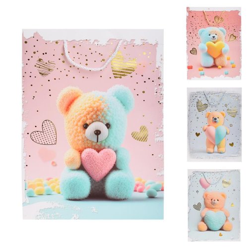 Darčeková taška l 30x41cm macko so srdcom