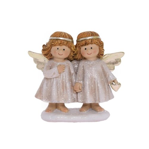 Anjelici so srdiečkom zla/béž poly 11,5*4,5*10cm - Vianočné dekorácie