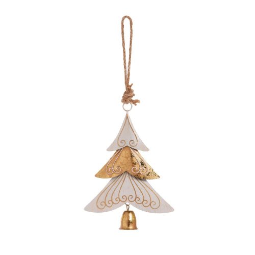 Záves stromček so zvončekom bie/zla plech 19,5*13,5*2cm - Vianočné dekorácie