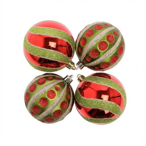 Vian. gule zeleno-červené, ornament plast s/4 8cm - Vianočné dekorácie a ozdoby