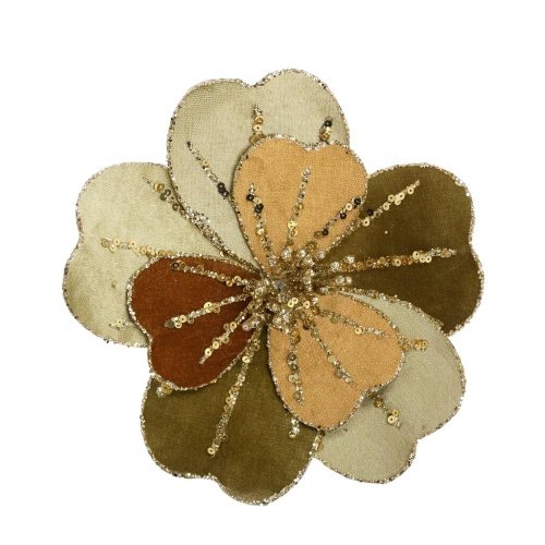 Ks vianočný kvet-magnólia na klipe zel/zla zamat textil 18cm