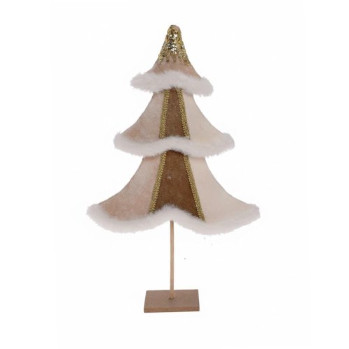 Stromček kré/hne zamat 27*7*45cm - Vianočné dekorácie