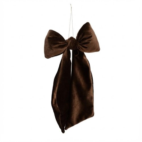 Záves puf mašla hnedá zamat textil 20*35cm