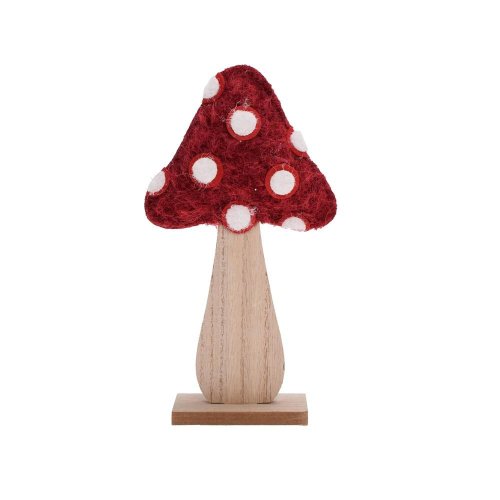 Muchotrávka bordová textil/drevo 12,5*5*23,5cm - Vianočné dekorácie