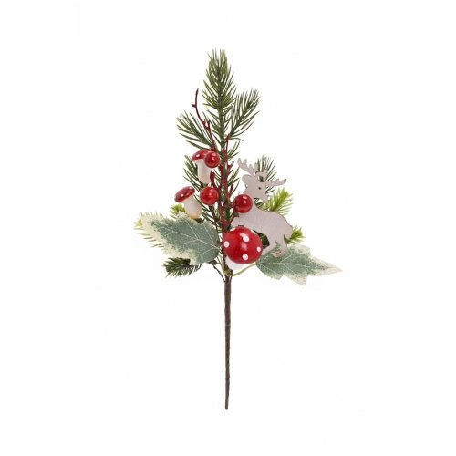 Zápich čečina,muchotrávky,bobule 32cm - Vianočné dekorácie a ozdoby