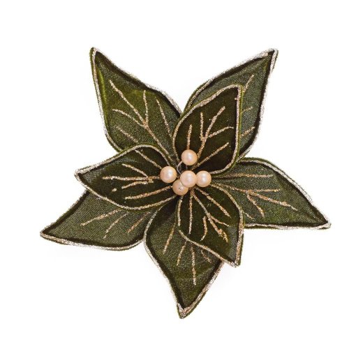 Ks vianočná ruža na klipe zel/šam zamat 20*20*6cm