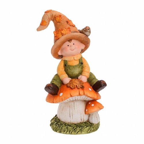 Chlapec na hríbiku or/žl/zel mgo 25,5*20,5*47,8cm - Vianočné dekorácie