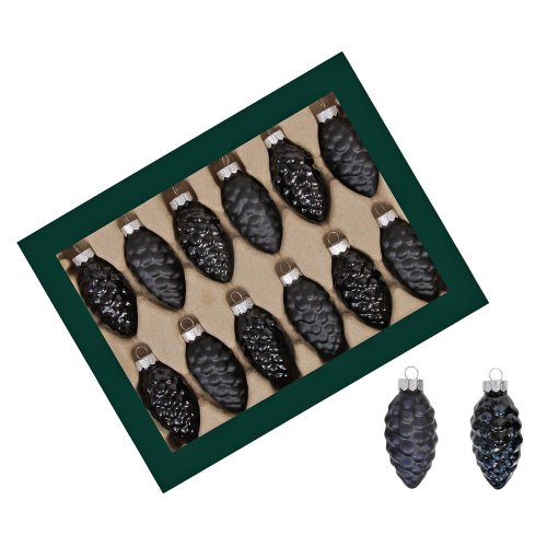 Šišky čierne mat/lesk sklo s/12 60mm - Vianočné dekorácie a ozdoby